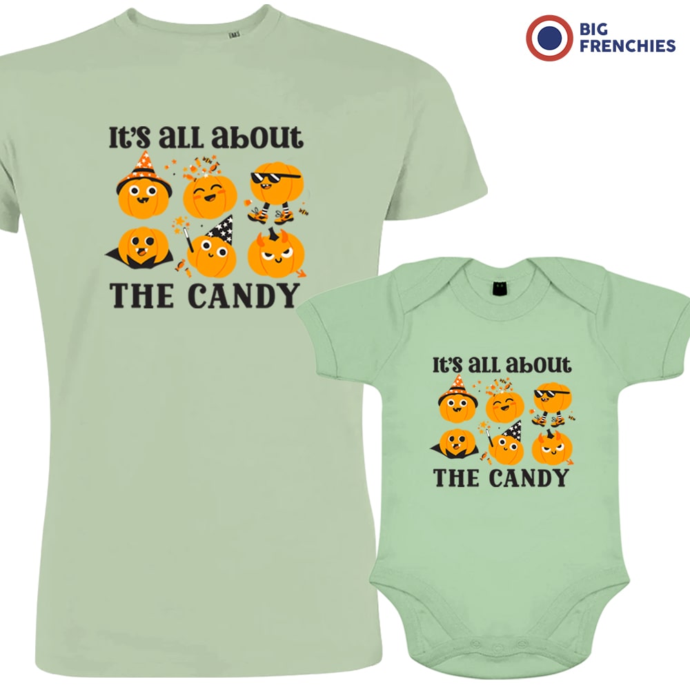 Organic Cotton Family Set Halloween Dad and Child T-Shirts It's All About The Candy