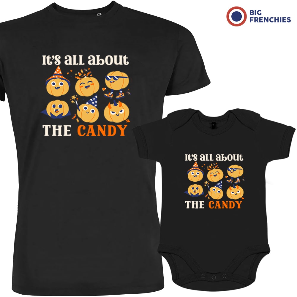 Organic Cotton Family Set Halloween Dad and Child T-Shirts It's All About The Candy