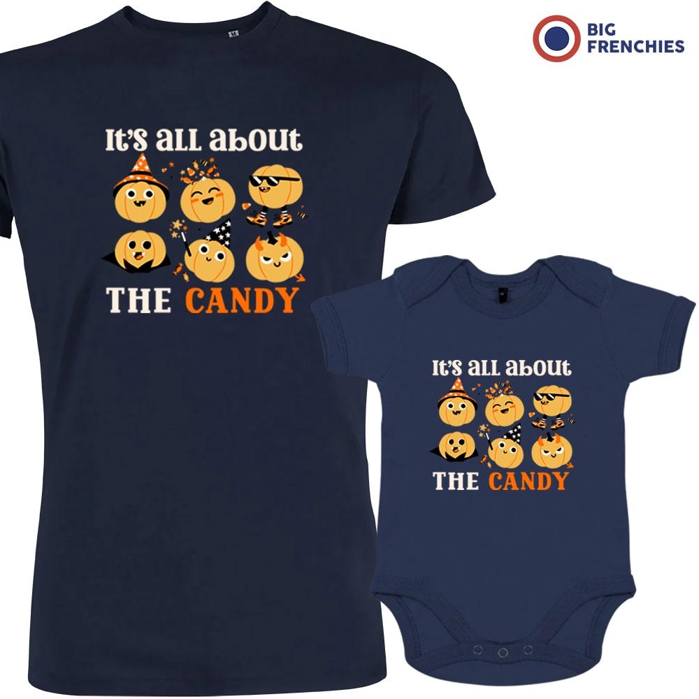 Organic Cotton Family Set Halloween Dad and Child T-Shirts It's All About The Candy