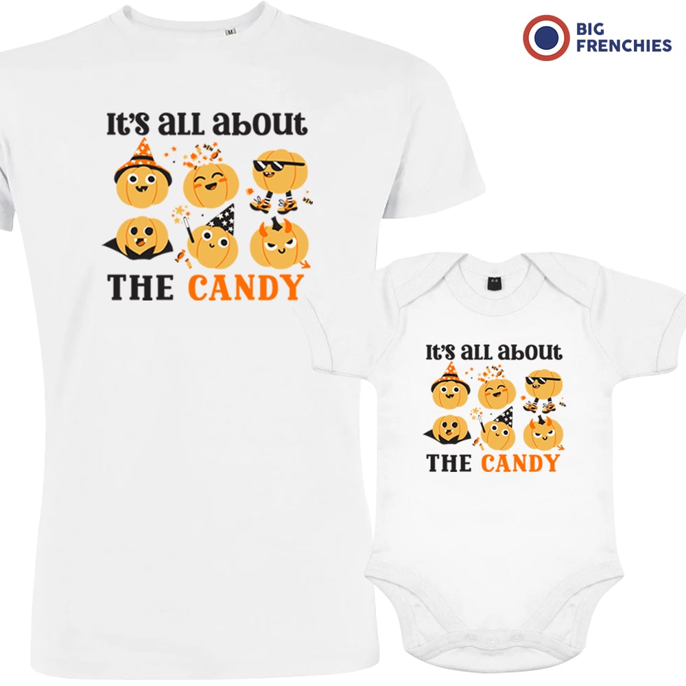 Organic Cotton Family Set Halloween Dad and Child T-Shirts It's All About The Candy