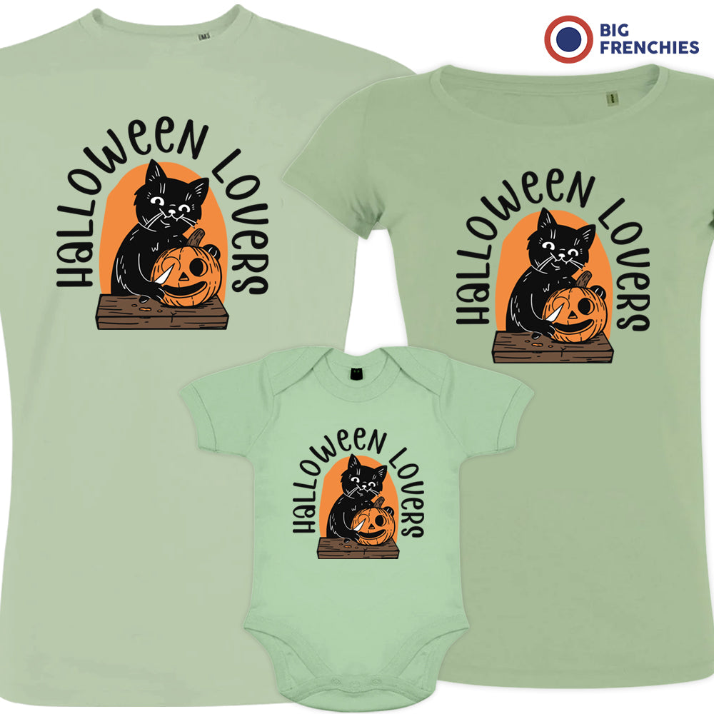 Halloween Lovers Organic Cotton Family Set Matching T-Shirts with Cat Set of 3