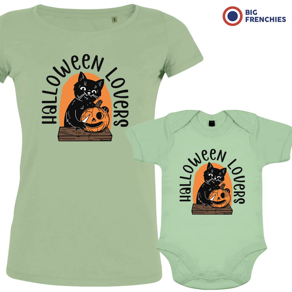 Halloween Lovers Organic Cotton Family Set with Cat Mom and Child Set of 2