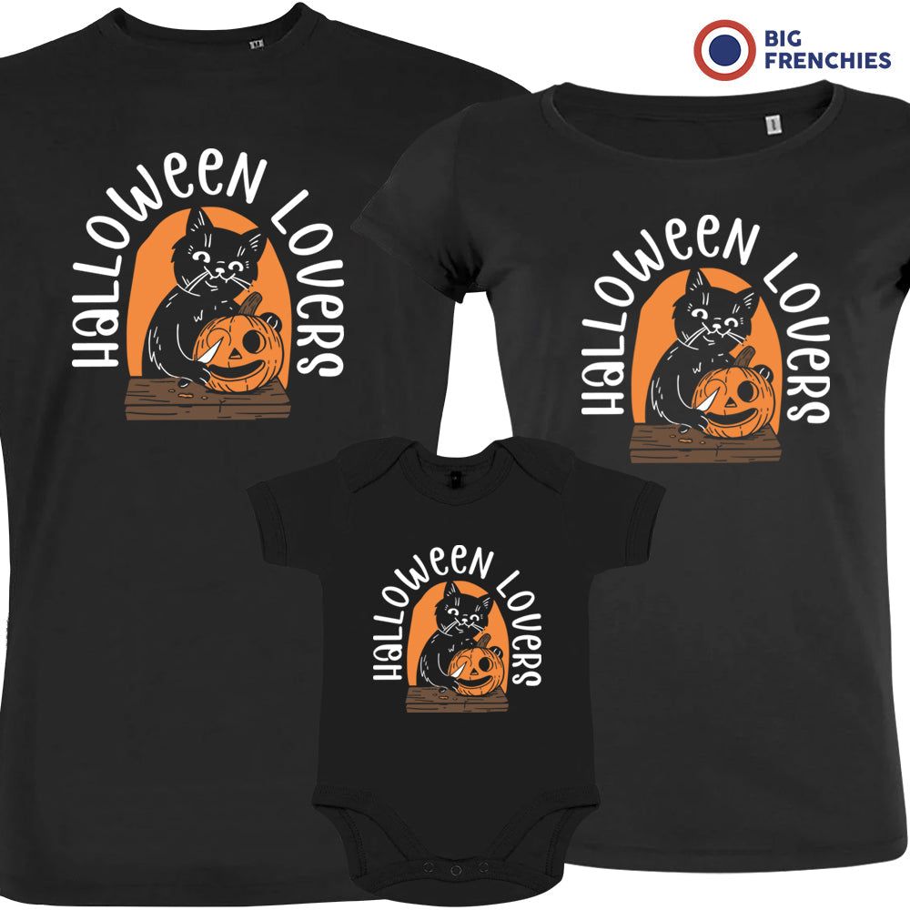 Halloween Lovers Organic Cotton Family Set Matching T-Shirts with Cat Set of 3