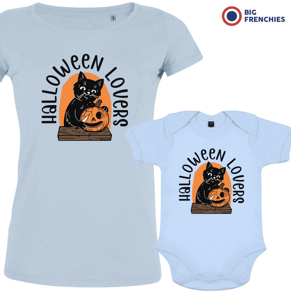 Halloween Lovers Organic Cotton Family Set with Cat Mom and Child Set of 2