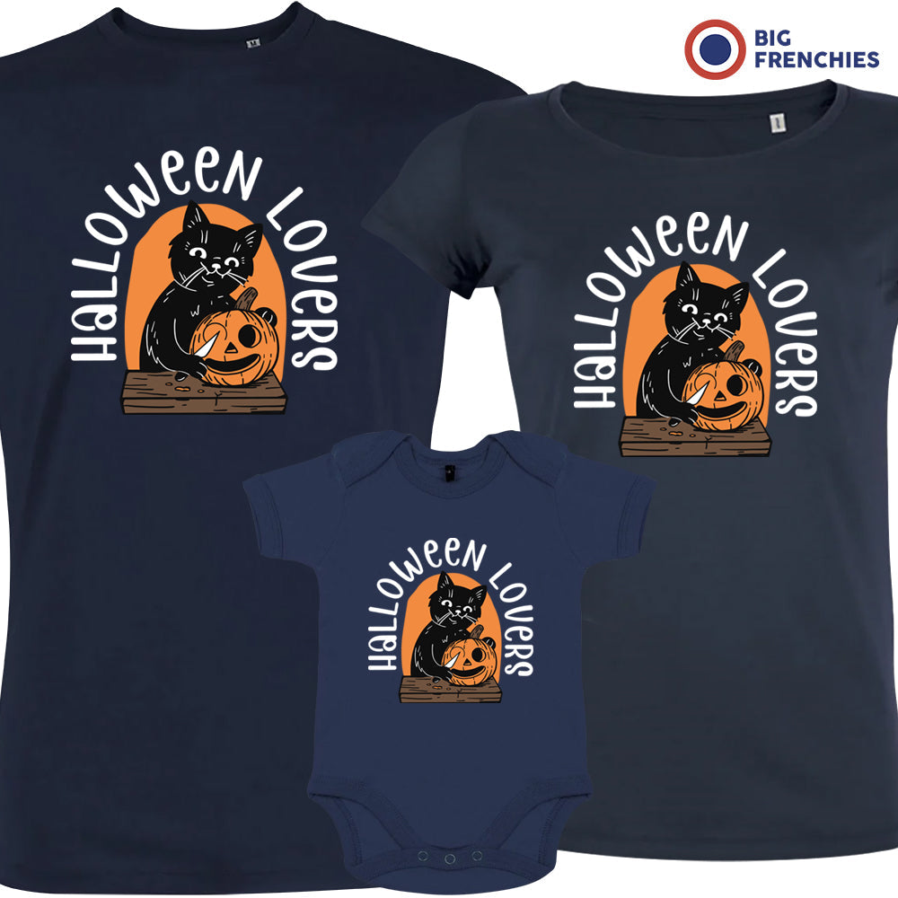 Halloween Lovers Organic Cotton Family Set Matching T-Shirts with Cat Set of 3