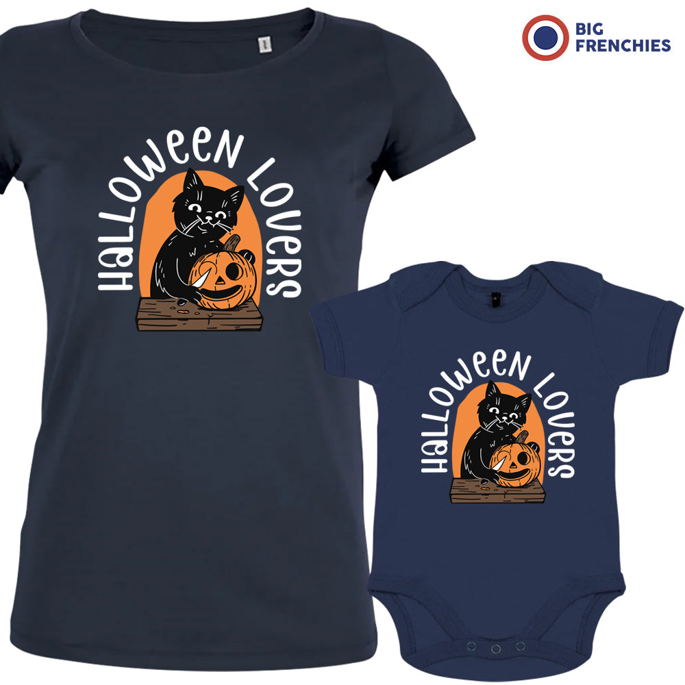 Halloween Lovers Organic Cotton Family Set with Cat Mom and Child Set of 2