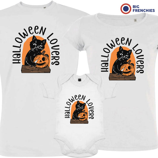 Halloween Lovers Organic Cotton Family Set Matching T-Shirts with Cat Set of 3