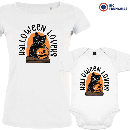 Halloween Lovers Organic Cotton Family Set with Cat Mom and Child Set of 2