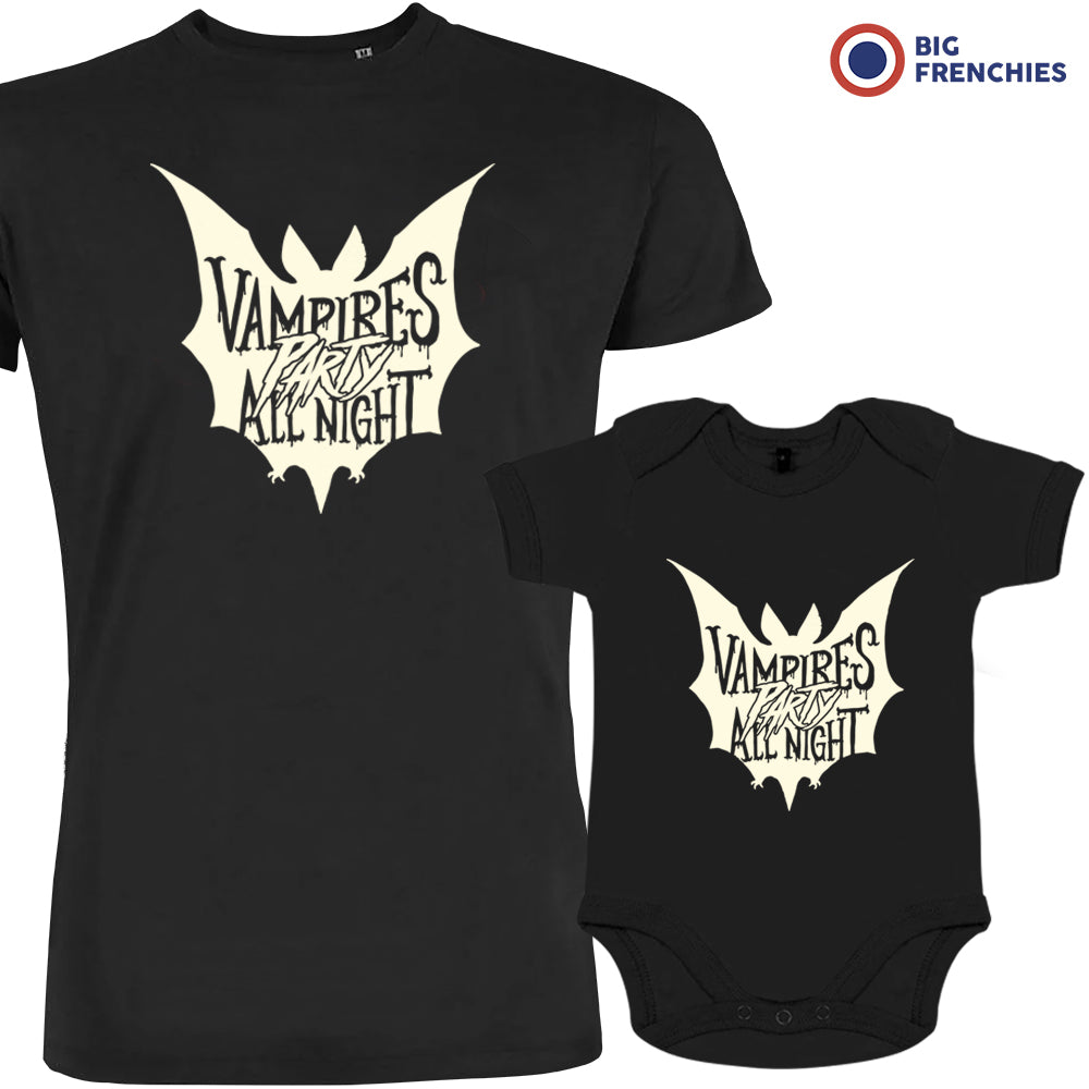 Vampires Party All Night Halloween Organic Cotton Family Set Dad and Child