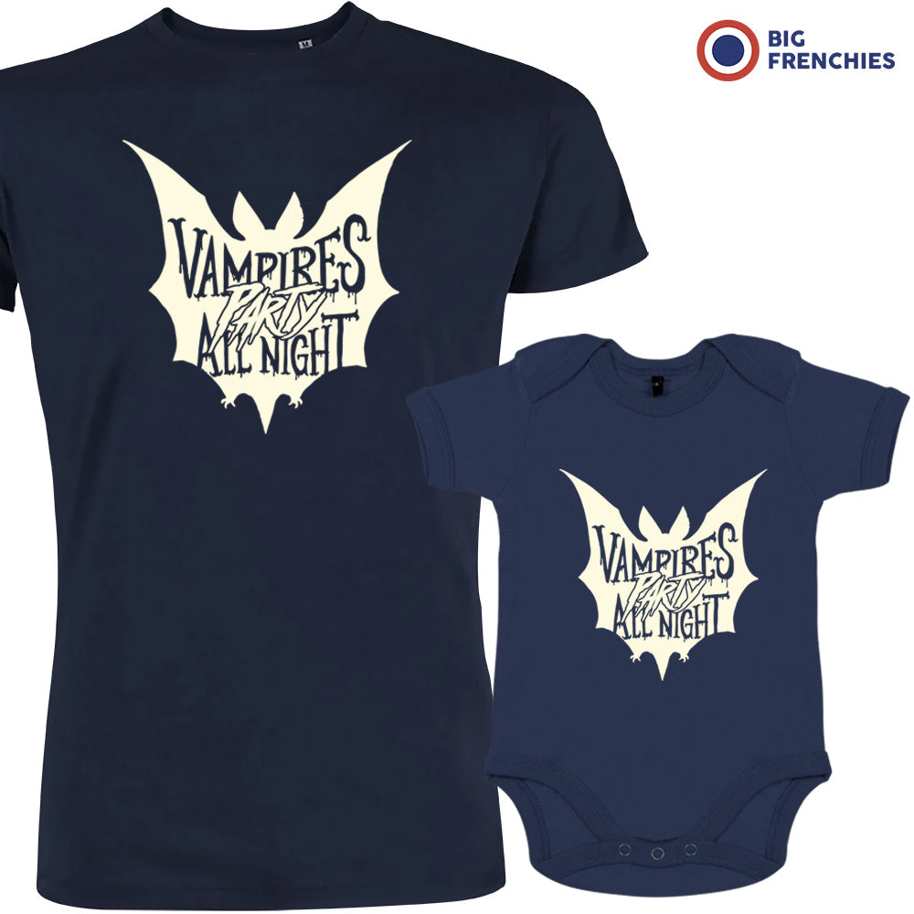 Vampires Party All Night Halloween Organic Cotton Family Set Dad and Child