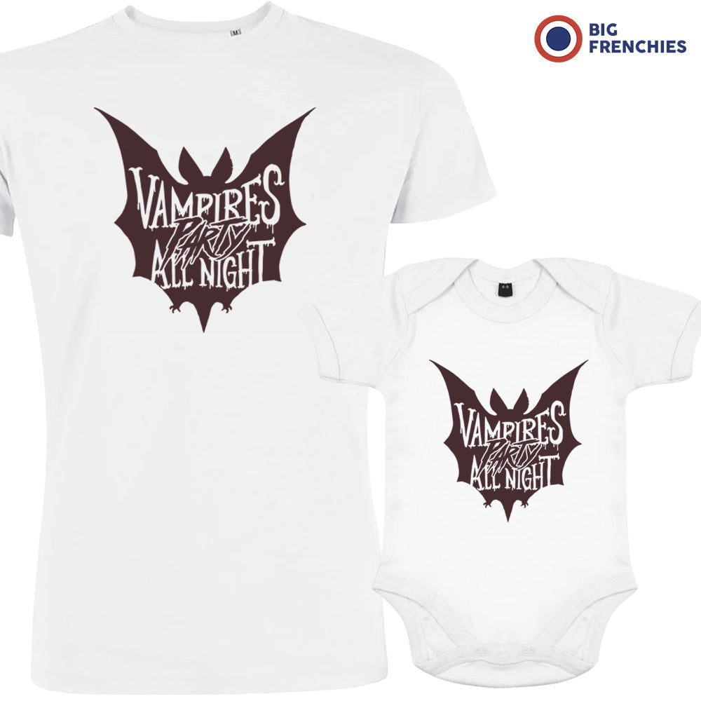 Vampires Party All Night Halloween Organic Cotton Family Set Dad and Child