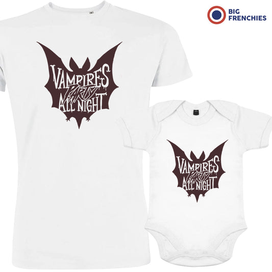 Vampires Party All Night Halloween Organic Cotton Family Set Dad and Child