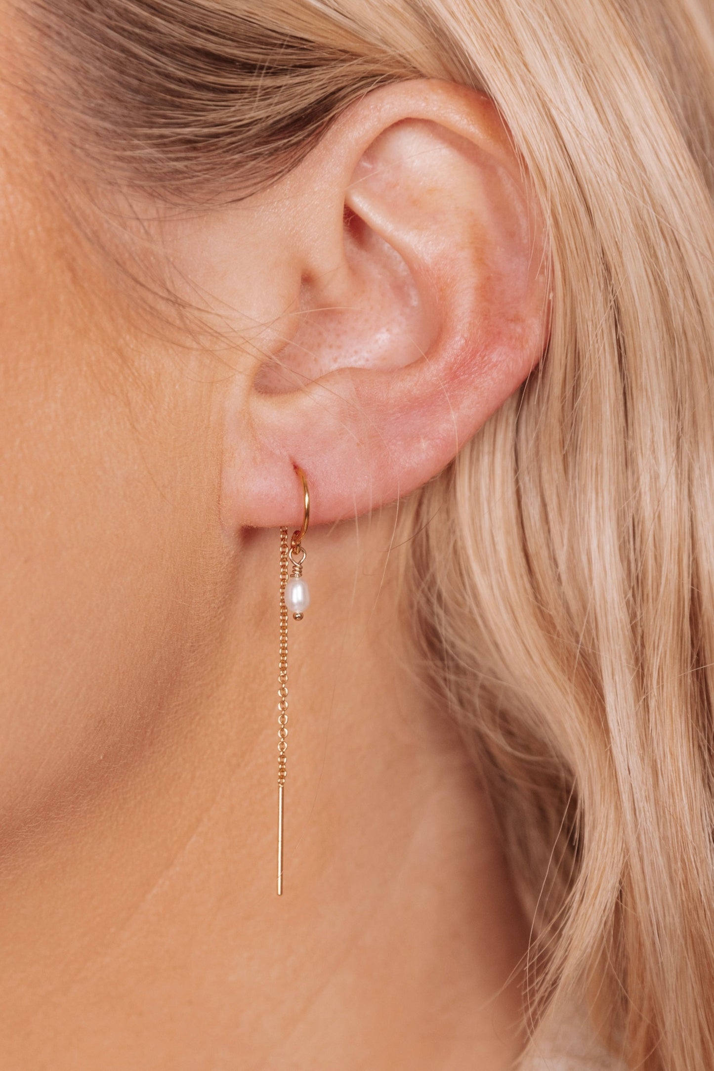 14k Gold Filled Freshwater Rice Pearl Threaders Earrings Madeline