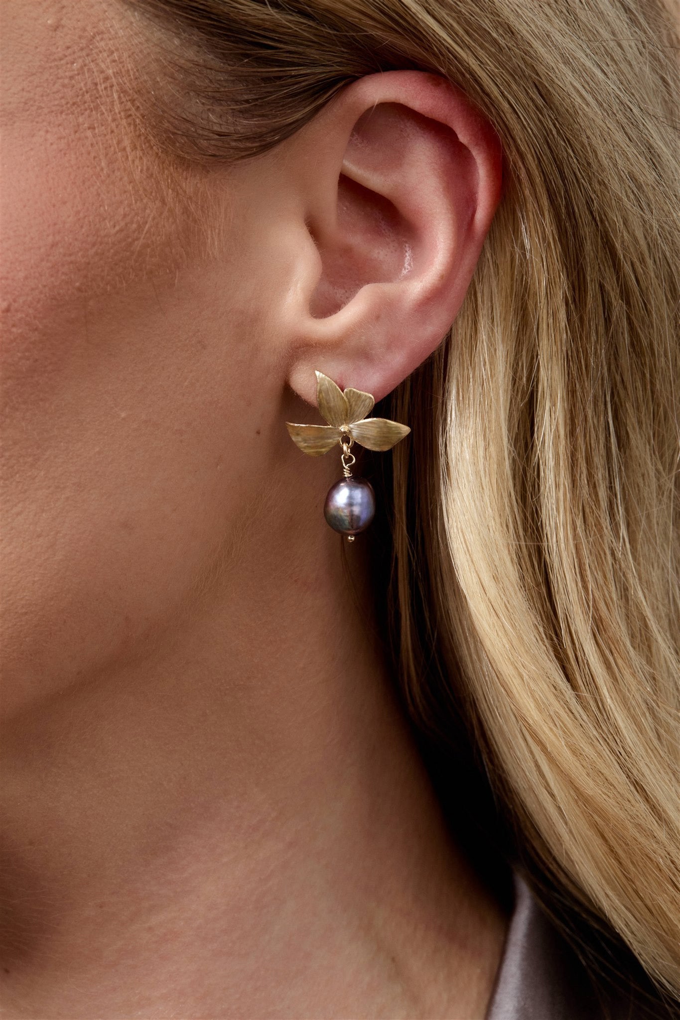 Matte Gold Freshwater Pearl 20mm Flower Earrings Maeve
