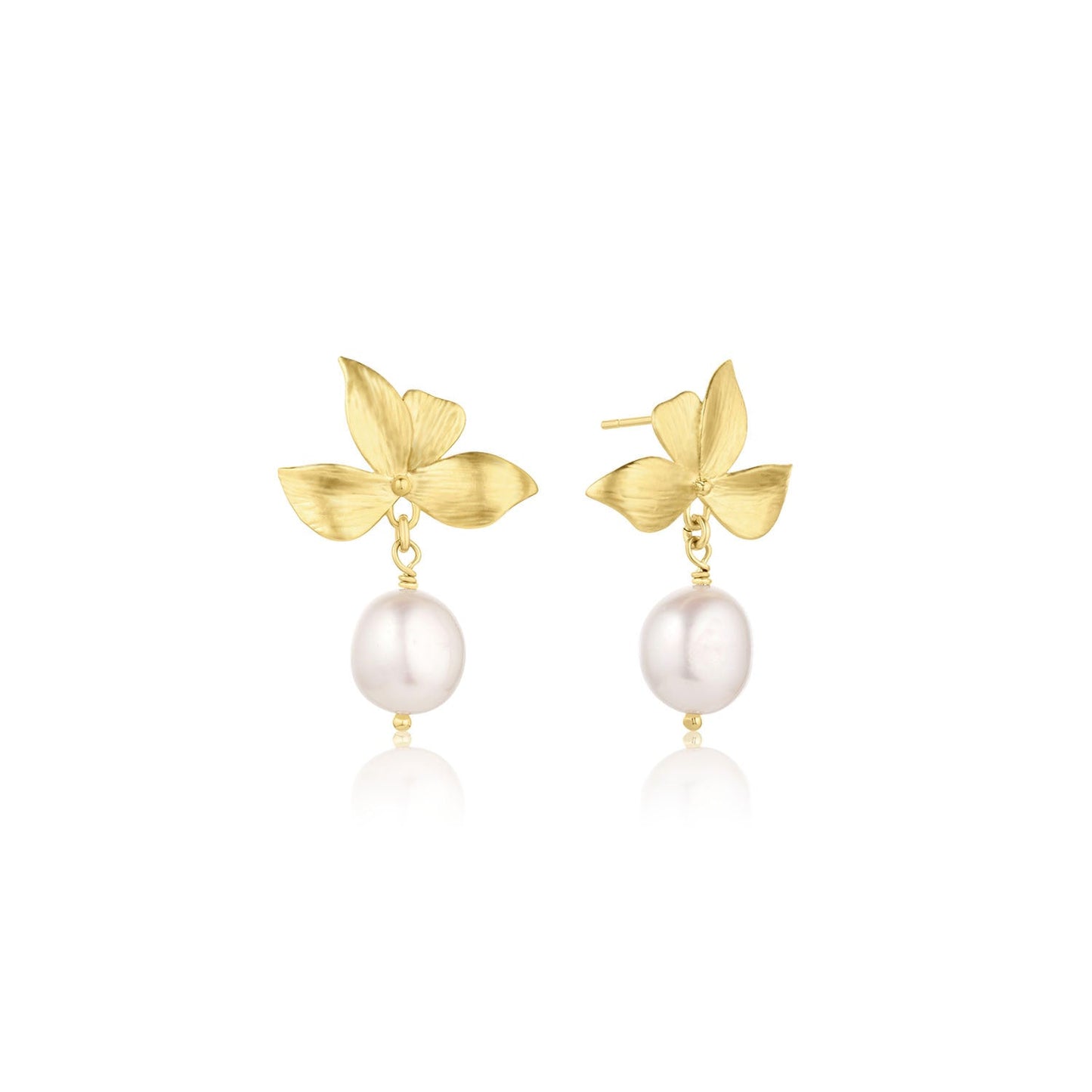 Matte Gold Freshwater Pearl 20mm Flower Earrings Maeve