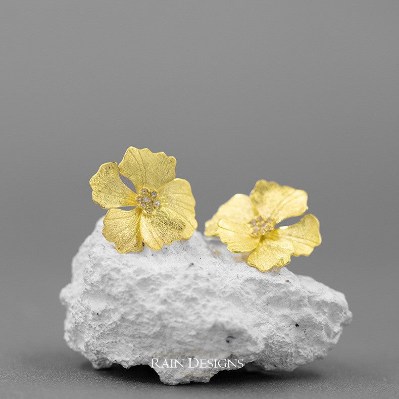 Peony Flower 18K Gold Plated 925 Silver Stud Earrings