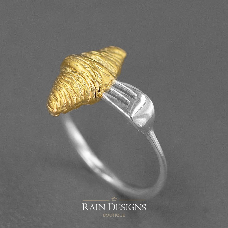 Croissant 18K Gold Plated 925 Sterling Silver Ring and Necklace