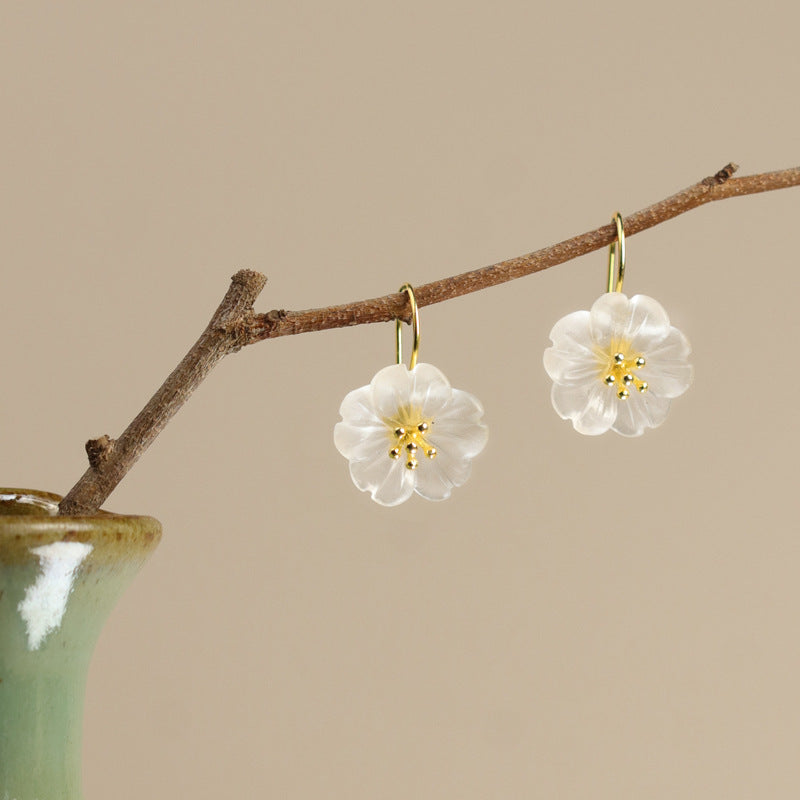 Flower in the Rain White Crystal 925 Silver Dangle Earrings