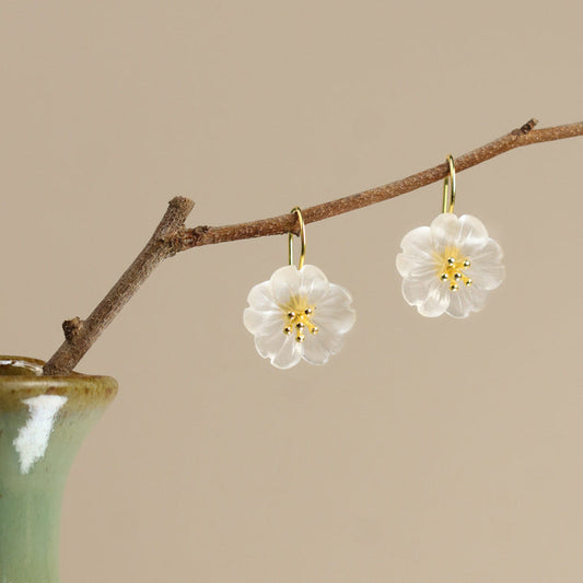 Flower in the Rain White Crystal 925 Silver Dangle Earrings