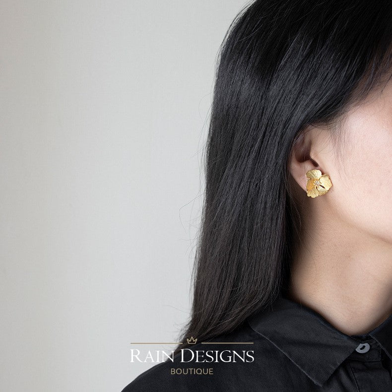 Peony Flower 18K Gold Plated 925 Silver Stud Earrings