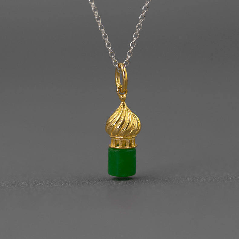Jade Dome Necklace 18K Gold Plated Sterling Silver Dome Necklace