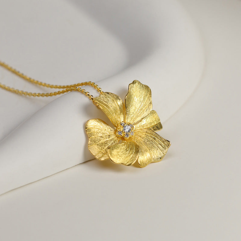 Peony Flower 18K Gold Plated 925 Silver Necklace