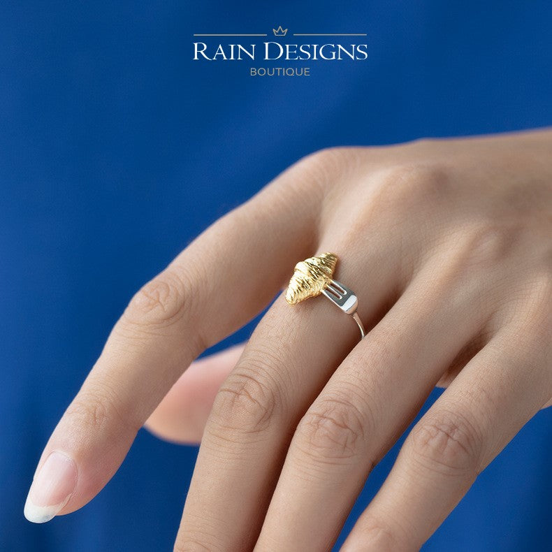 Croissant 18K Gold Plated 925 Sterling Silver Ring and Necklace