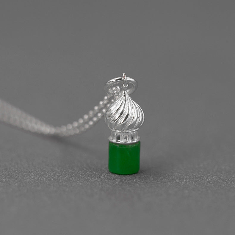Jade Dome Necklace 18K Gold Plated Sterling Silver Dome Necklace