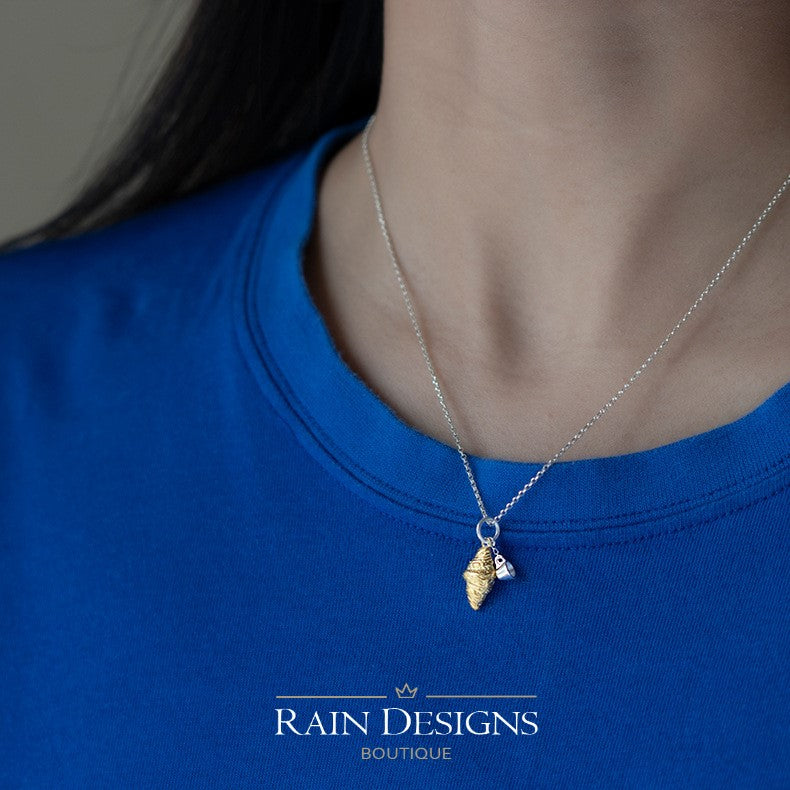 Croissant 18K Gold Plated 925 Sterling Silver Ring and Necklace