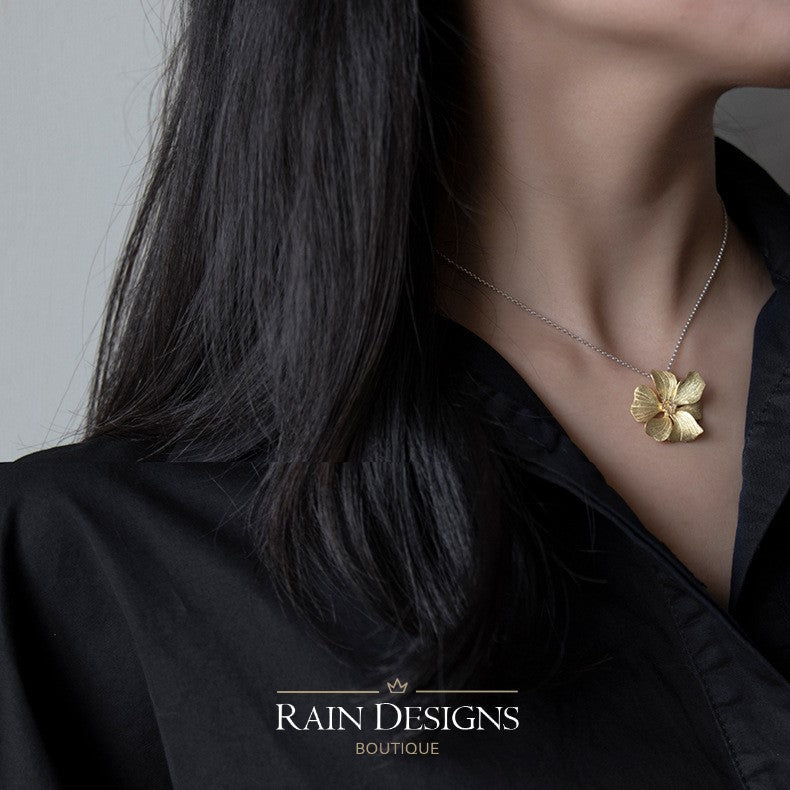 Peony Flower 18K Gold Plated 925 Silver Necklace