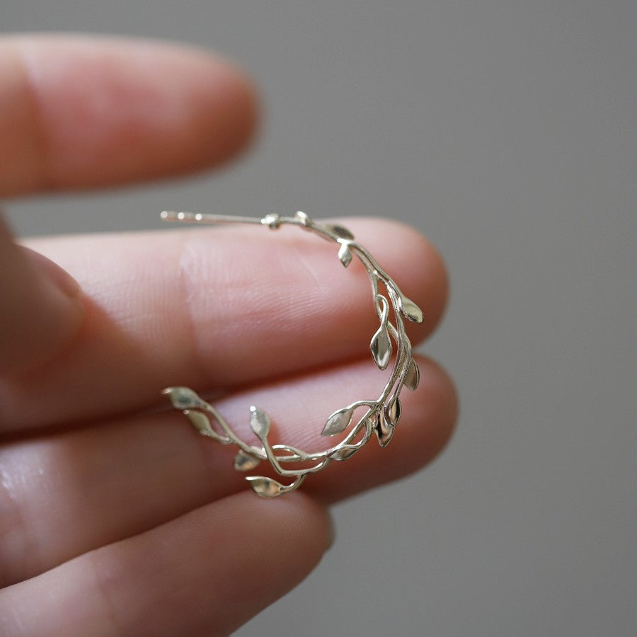 925 Silver Olive Leaf Dangle Earrings Plant Leaf Circle Earrings