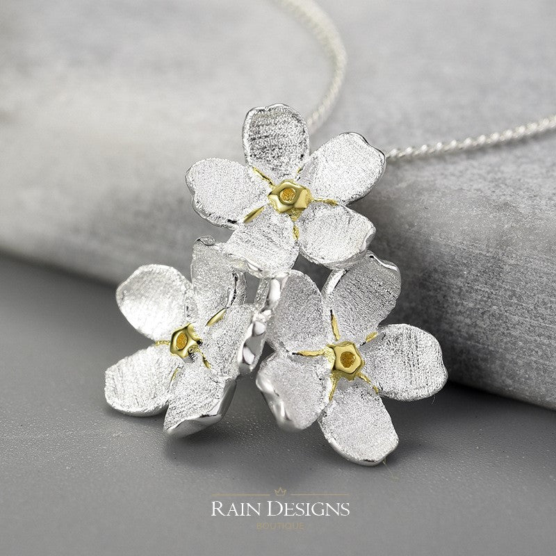 Forget-me-not Cluster 18K Gold Layer 925 Silver Necklace