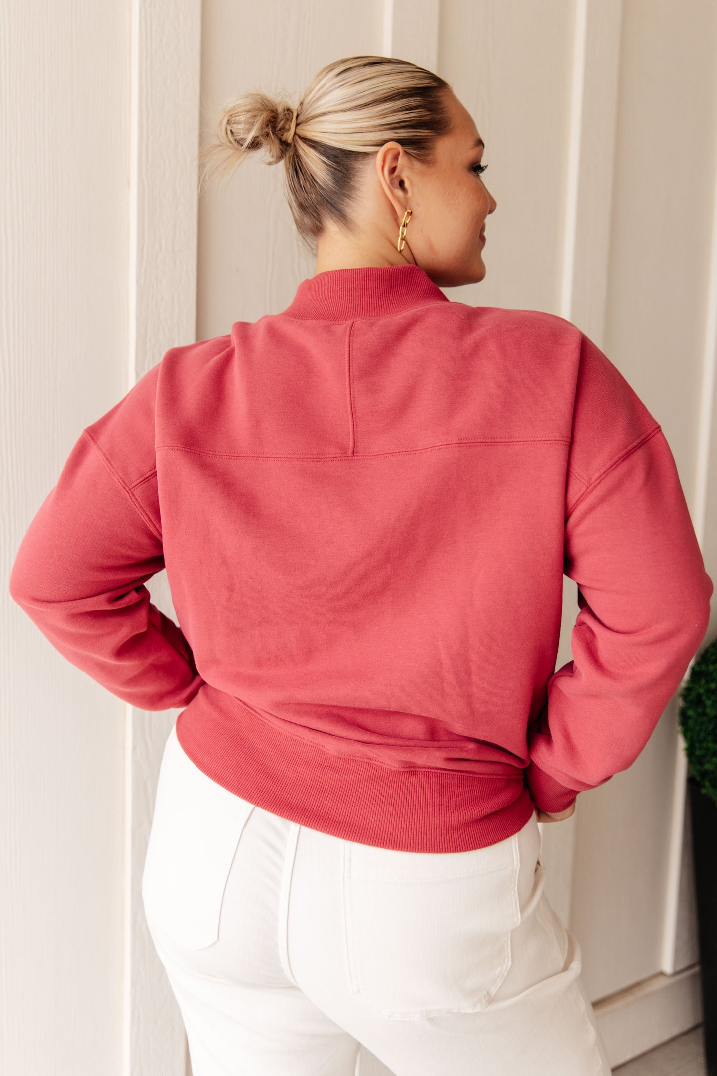 Make No Mistake Cranberry Mock Neck Pullover Sweatshirt Fleece