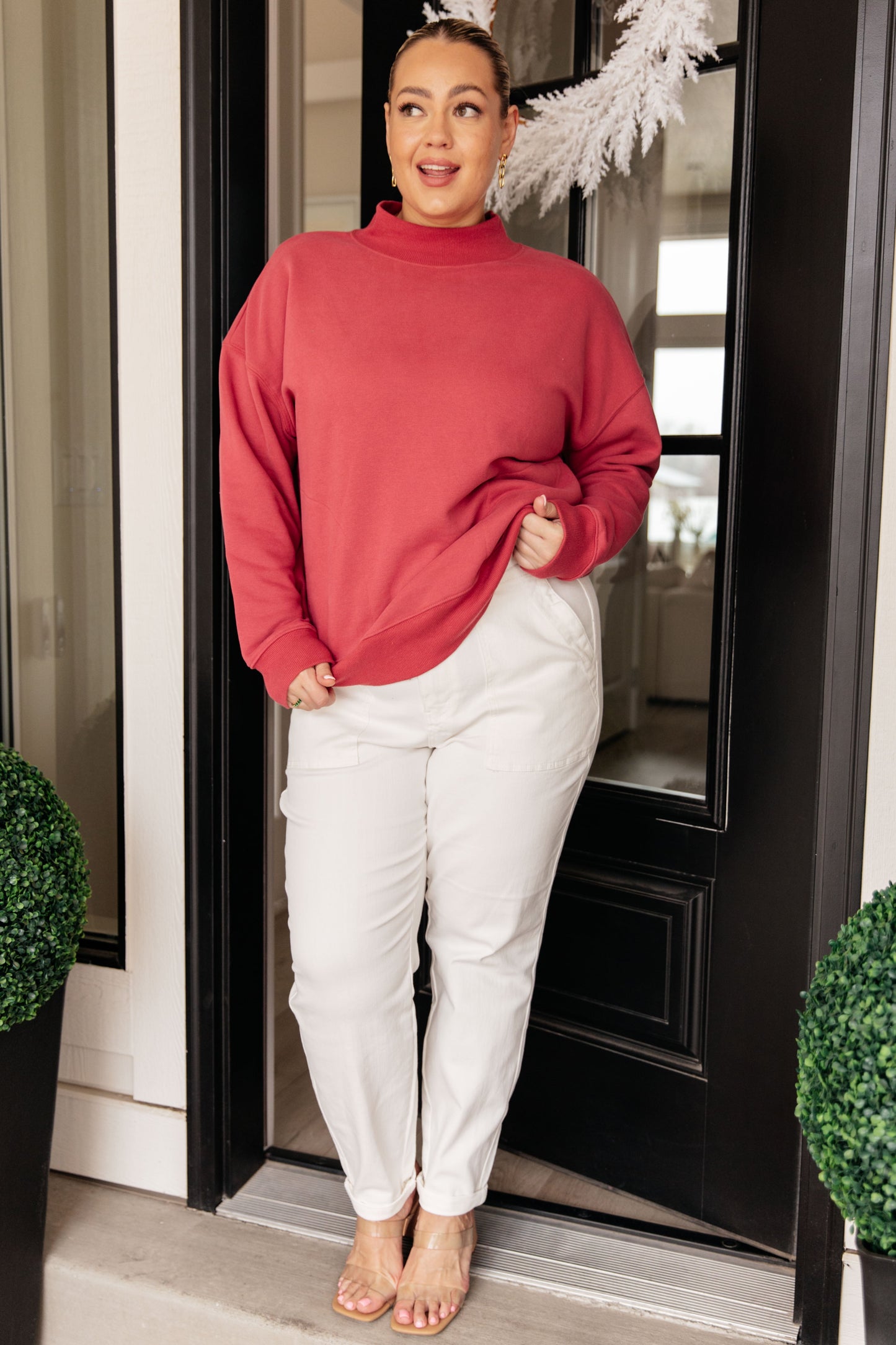Make No Mistake Cranberry Mock Neck Pullover Sweatshirt Fleece