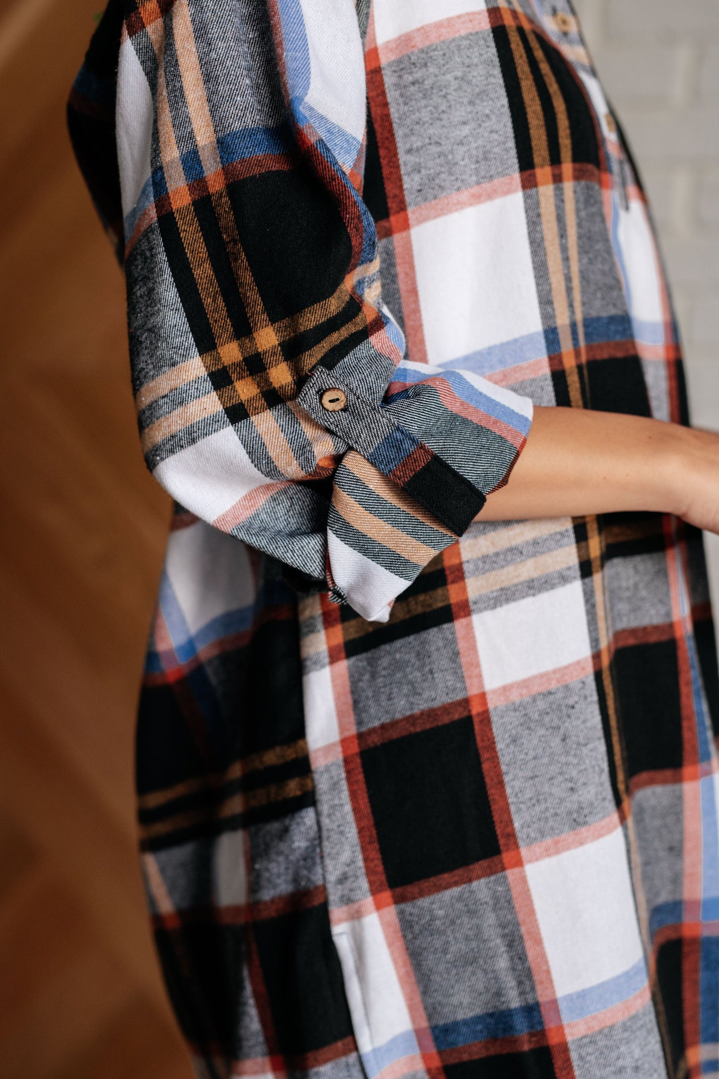 Plaid Shirt Dress Collared Neckline Long Sleeve Make it Right