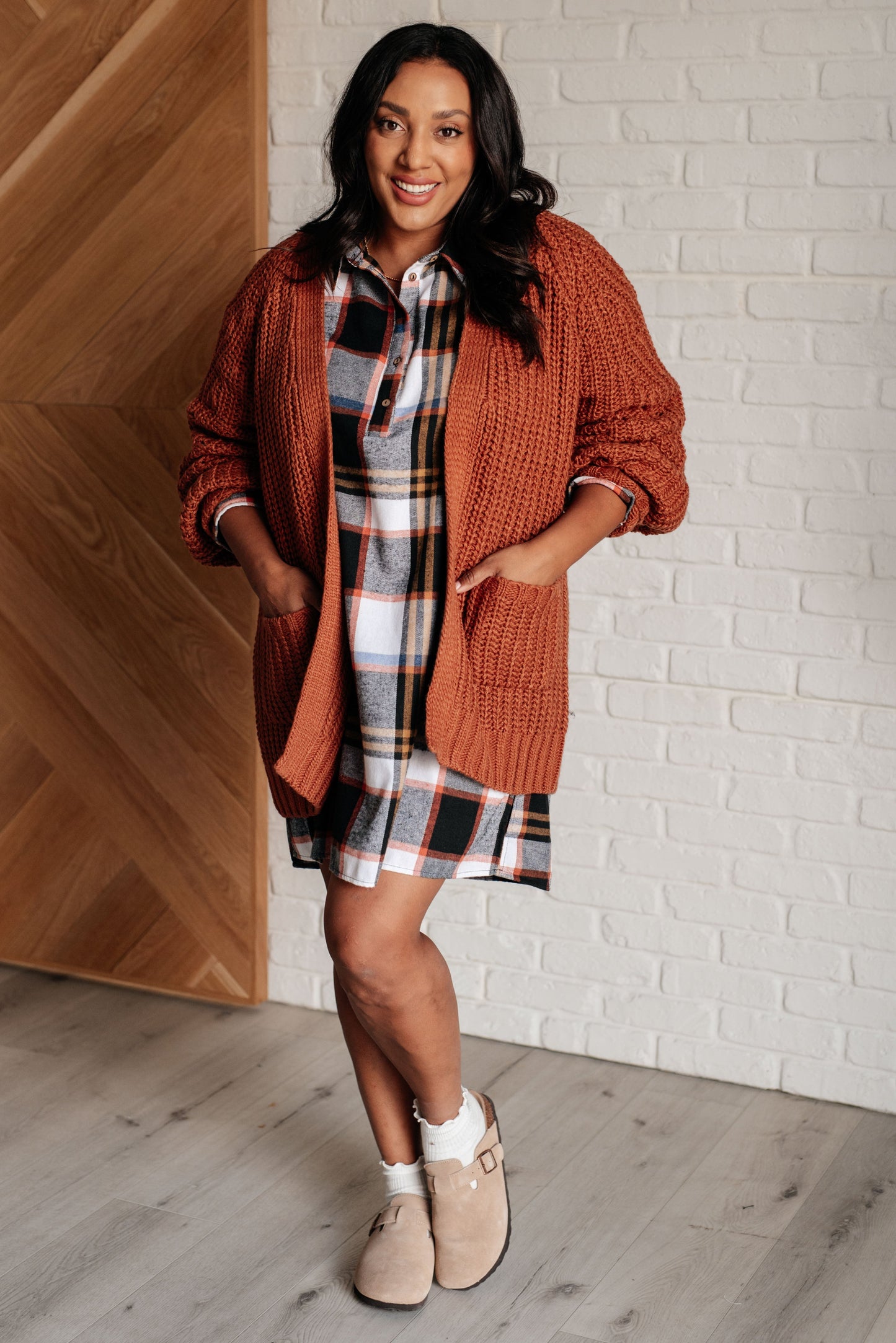Plaid Shirt Dress Collared Neckline Long Sleeve Make it Right