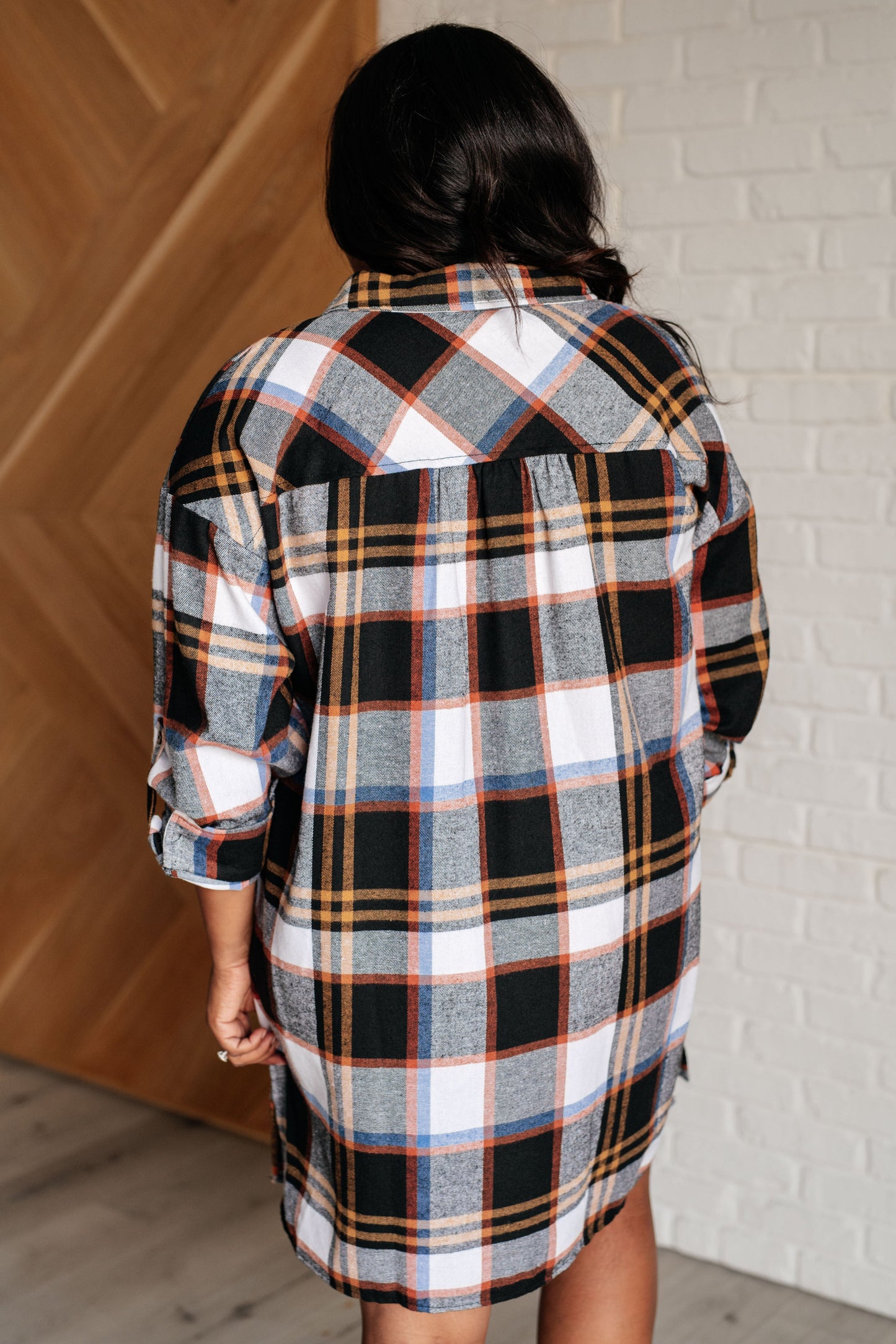 Plaid Shirt Dress Collared Neckline Long Sleeve Make it Right