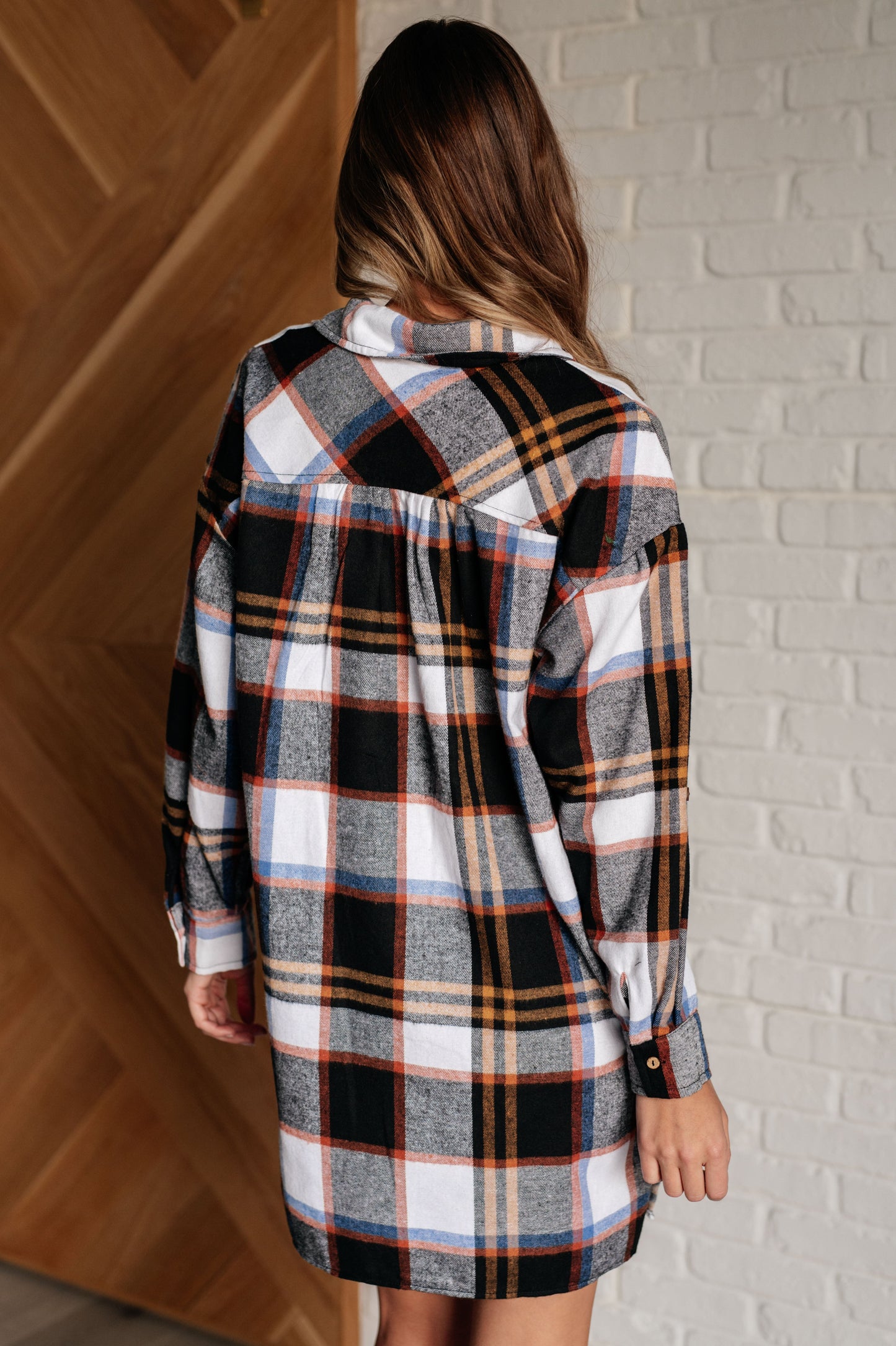 Plaid Shirt Dress Collared Neckline Long Sleeve Make it Right