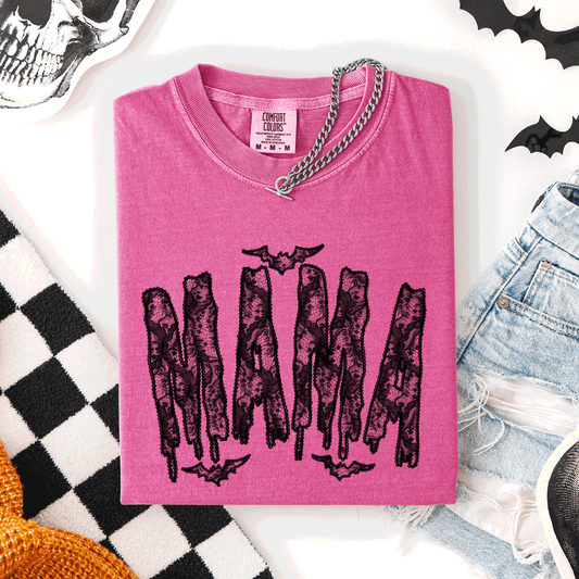 Mama, Faux Lace, Halloween, Coquette, Cute, Comfort Colors T-Shirt