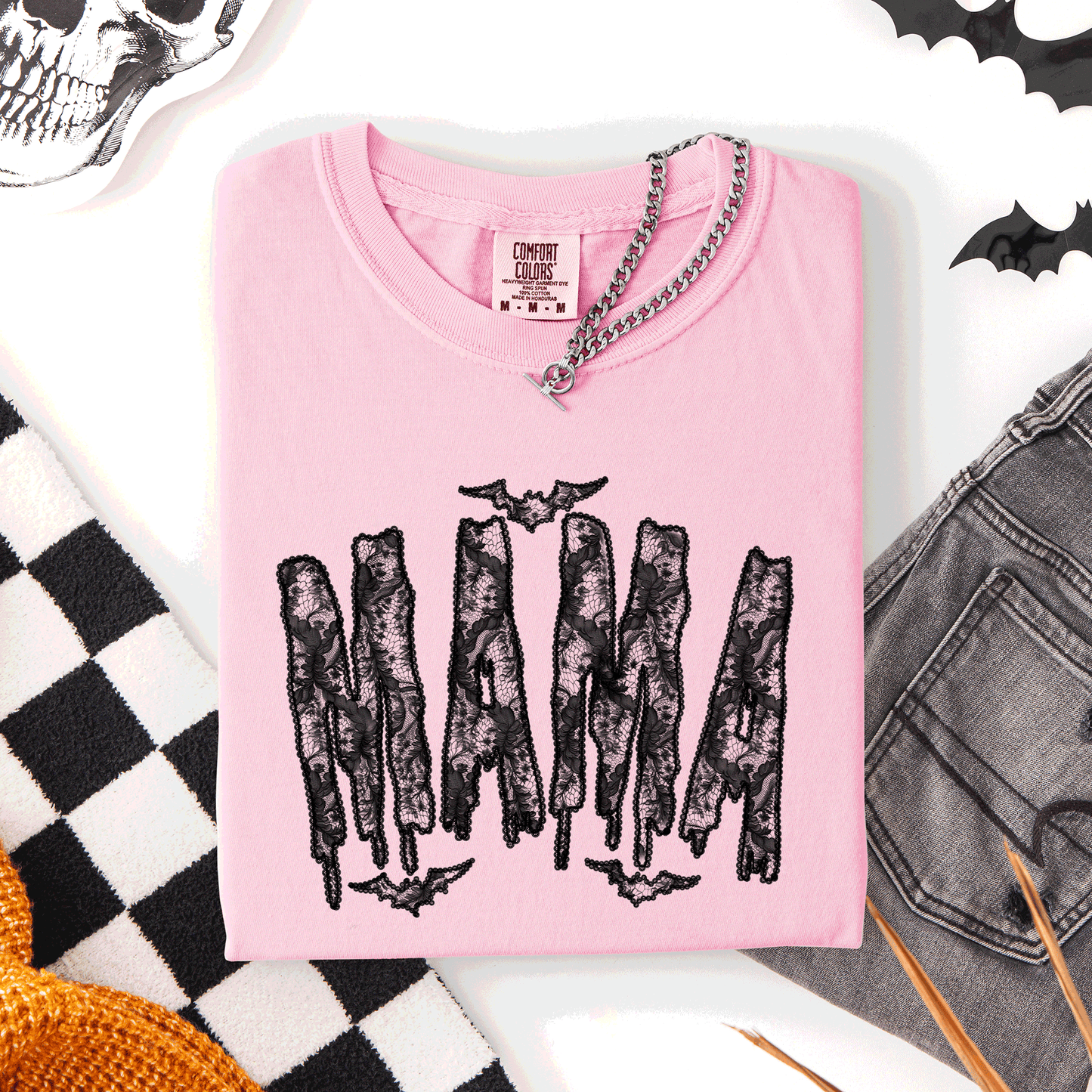 Mama, Faux Lace, Halloween, Coquette, Cute, Comfort Colors T-Shirt