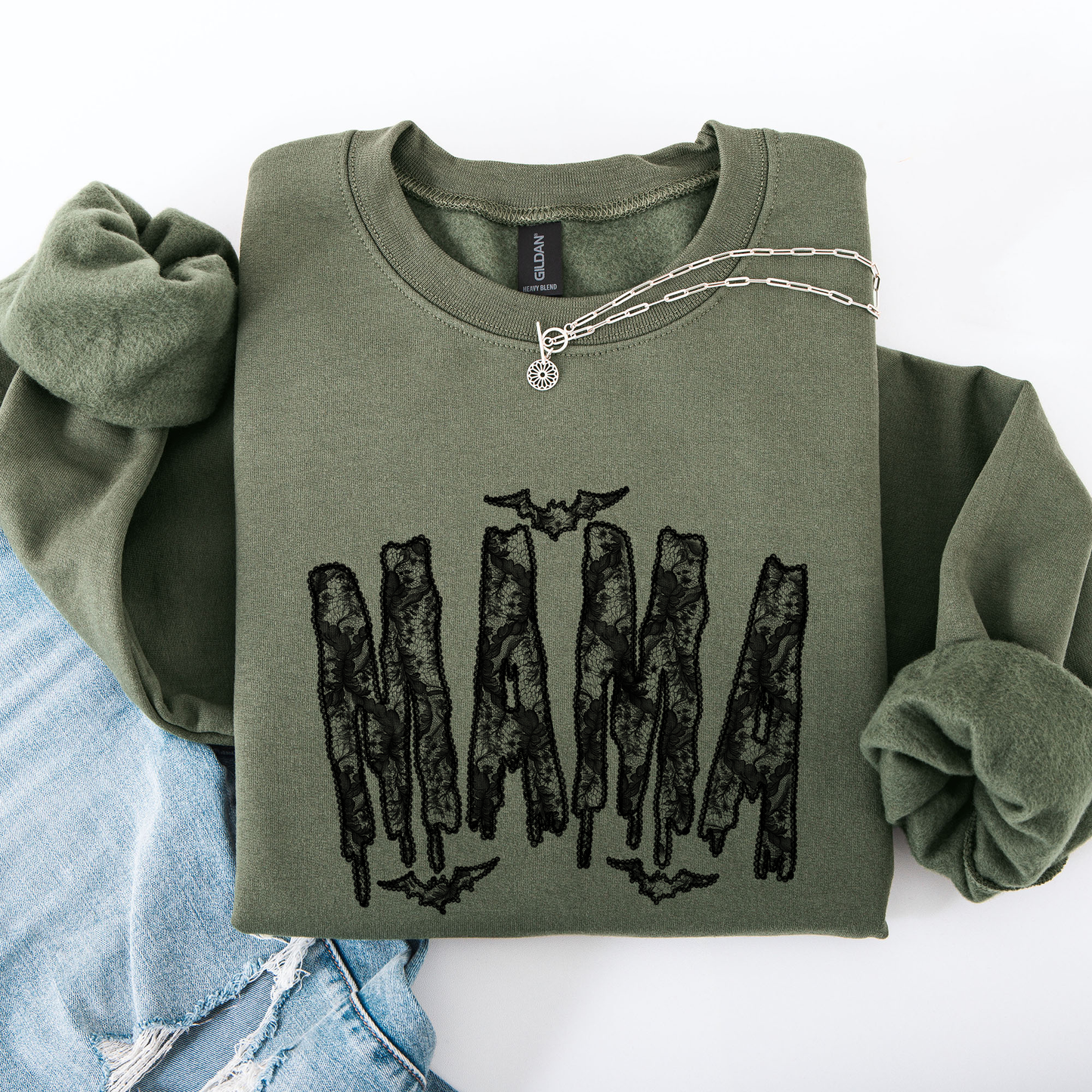 Mama, Faux Lace, Halloween, Coquette, Cute Sweatshirt
