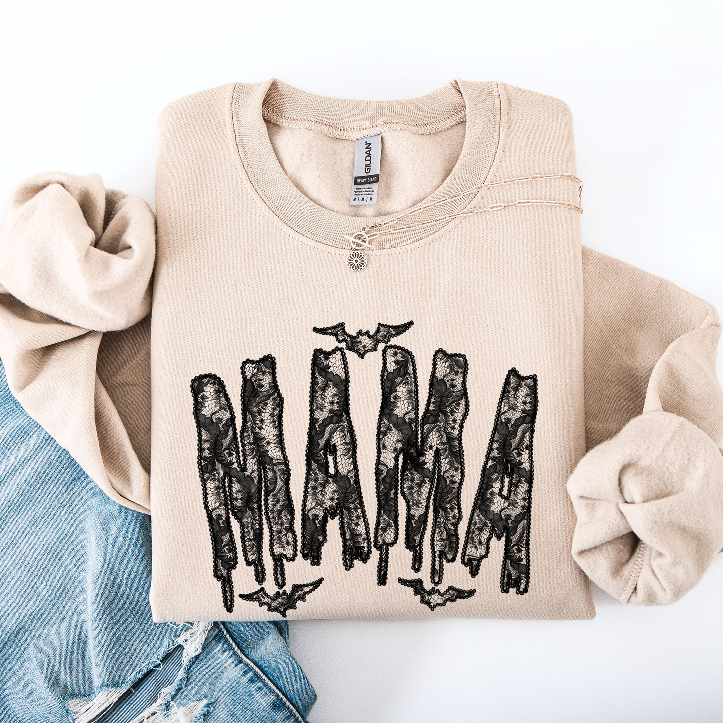 Mama, Faux Lace, Halloween, Coquette, Cute Sweatshirt