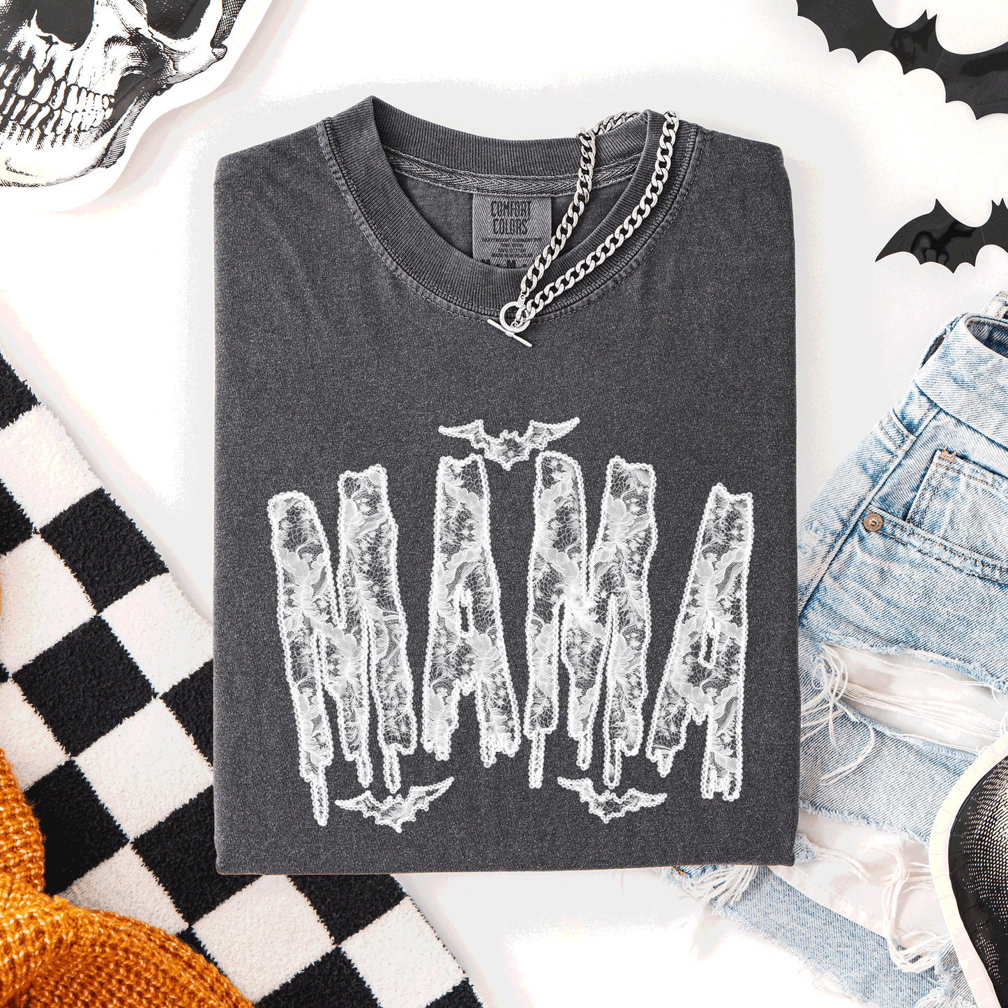 Mama, Faux Lace, Halloween, Coquette, Cute, Comfort Colors T-Shirt