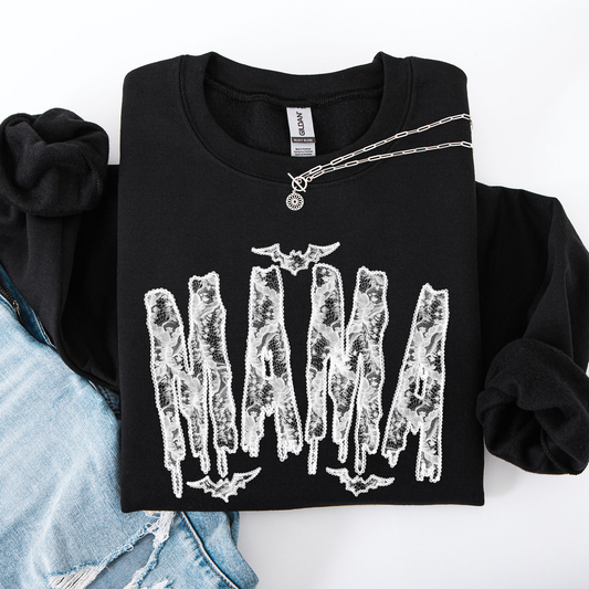 Mama, Faux Lace, Halloween, Coquette, Cute Sweatshirt