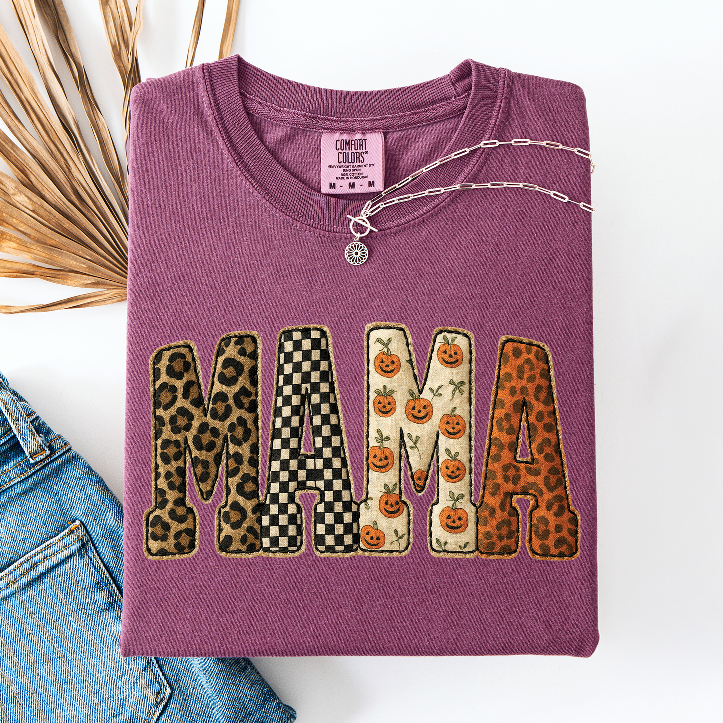 Mama, Halloween Pattern, Leopard Print, Checkered, Pumpkin, Comfort Colors T-Shirt