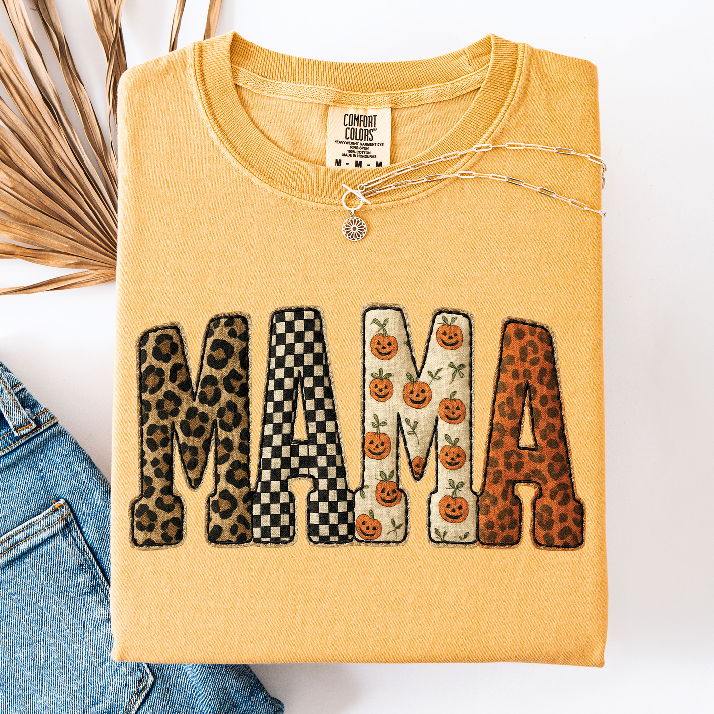 Mama, Halloween Pattern, Leopard Print, Checkered, Pumpkin, Comfort Colors T-Shirt