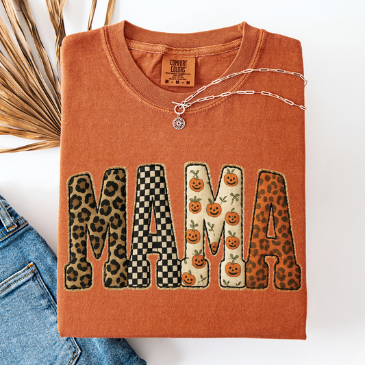 Mama, Halloween Pattern, Leopard Print, Checkered, Pumpkin, Comfort Colors T-Shirt
