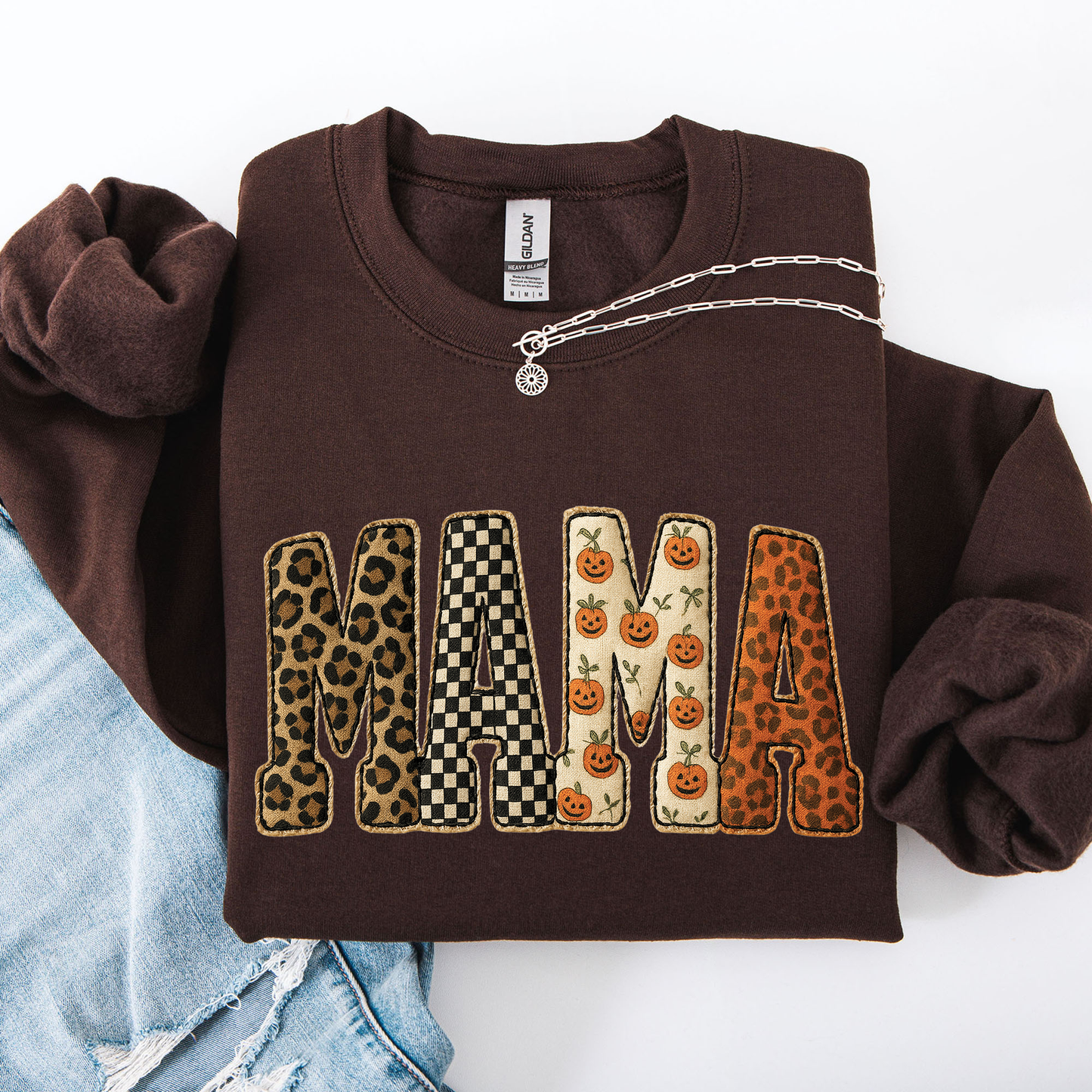 Mama, Halloween Pattern, Leopard Print, Checkered, Pumpkin Sweatshirt