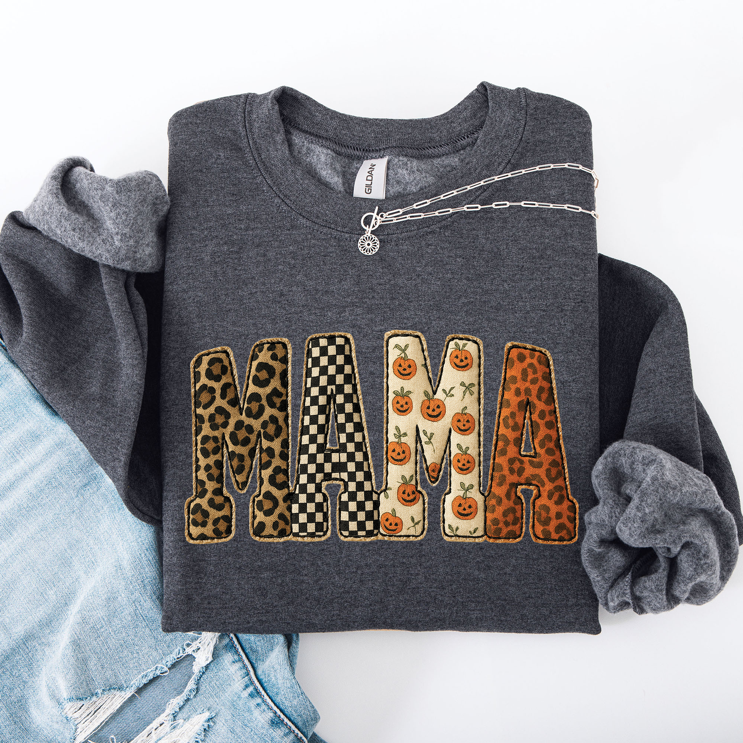 Mama, Halloween Pattern, Leopard Print, Checkered, Pumpkin Sweatshirt