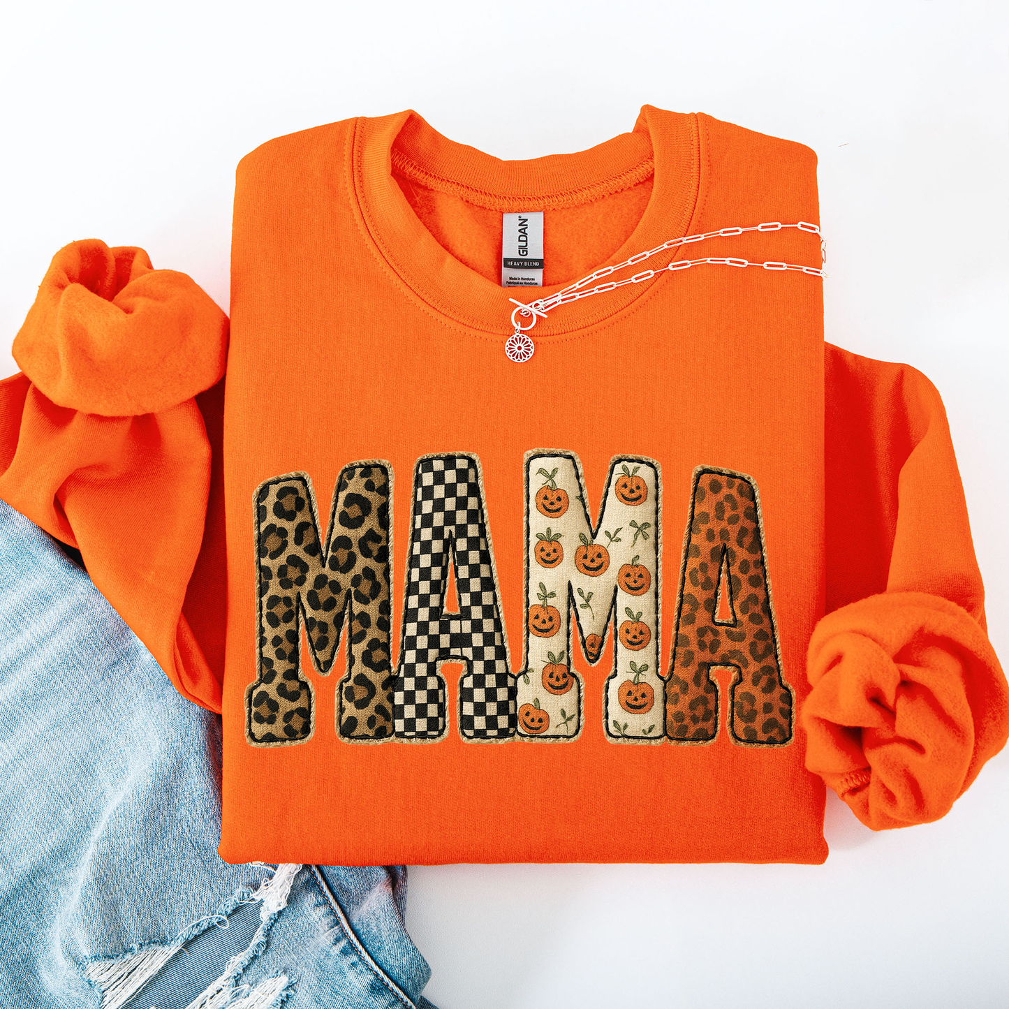 Mama, Halloween Pattern, Leopard Print, Checkered, Pumpkin Sweatshirt